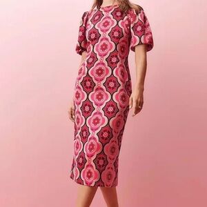 Ann Taylor Vibrant Pink and Red Midi Dress